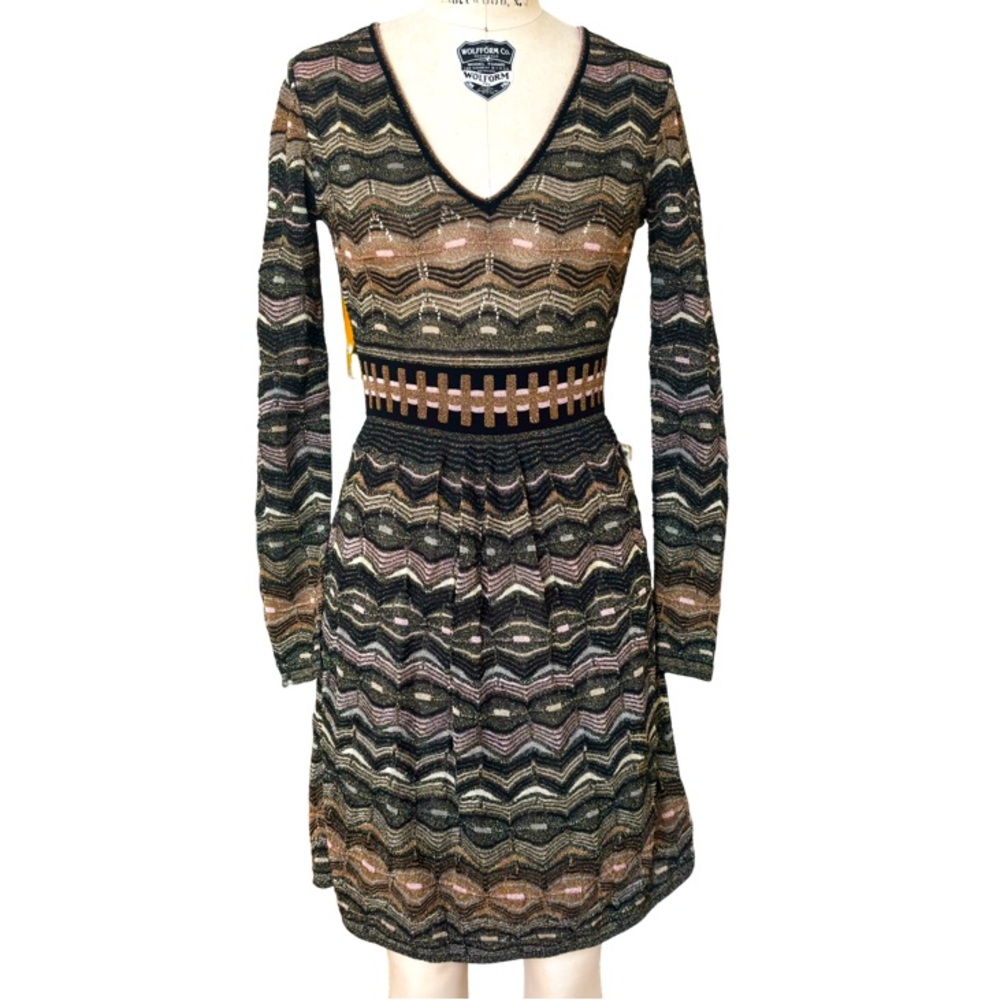 M by MISSONI V Neck Chevron Print Mini Dress